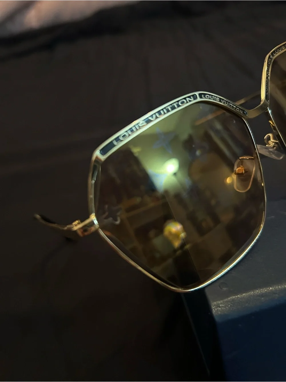 Louis Vuitton Gold Metal Frame Sunglasses with Brown Lenses